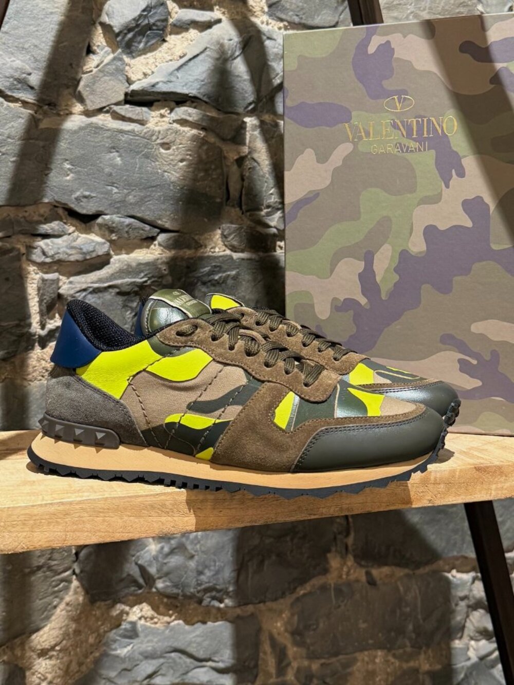 Valentino Green Suede Neon Camo Rockstud Sneakers